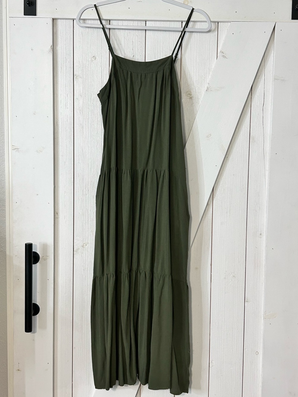 Time and Tru Olive Green Tiered Spaghetti Strap Maxi Dress